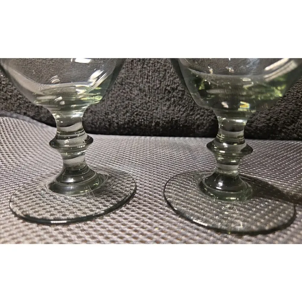 Set Of 2 clear pressed glass goblets with a bulbous stem 4